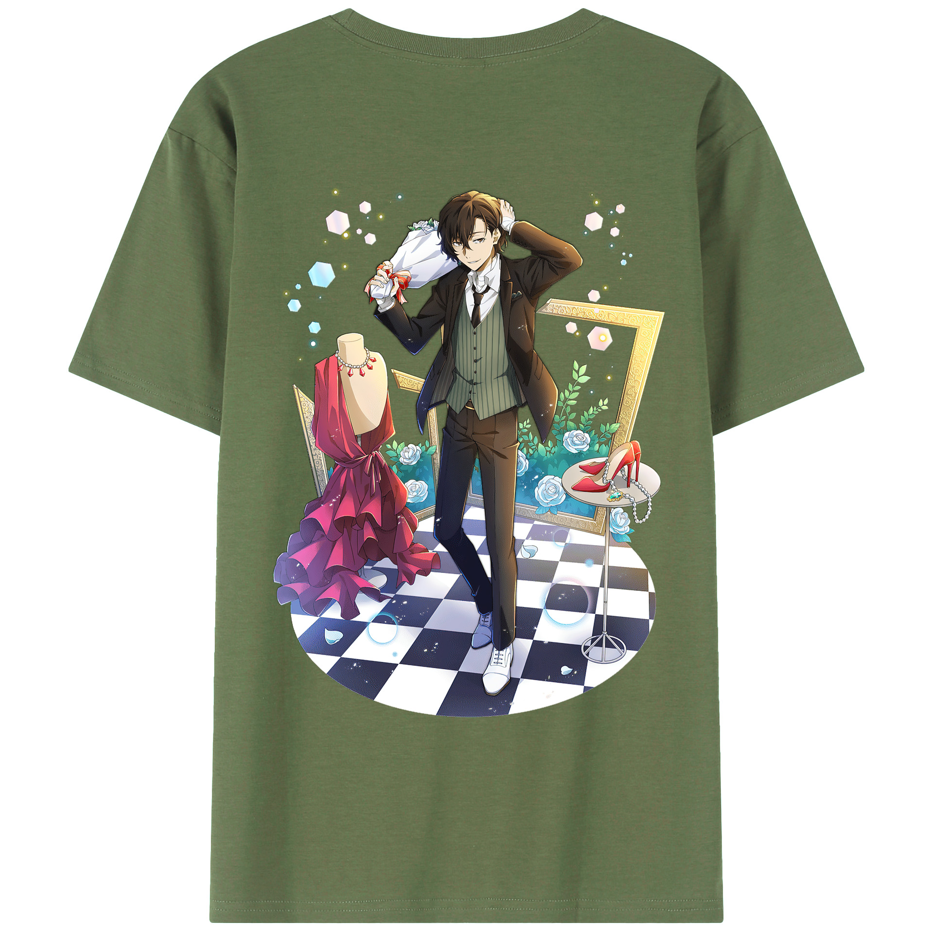 （画像用） 文豪ストレイドッグス Bungo Stray Dogs 綿100％ メンズ半袖Tシャツ（バックプリント） 通気性